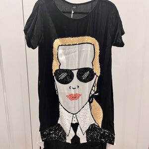 Stylish Black Tee/Dress with Sequin Graphic